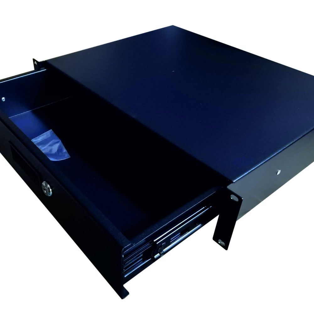 CAJON METALICO DE 2 U. CON LLAVE PARA RACK DE 19″