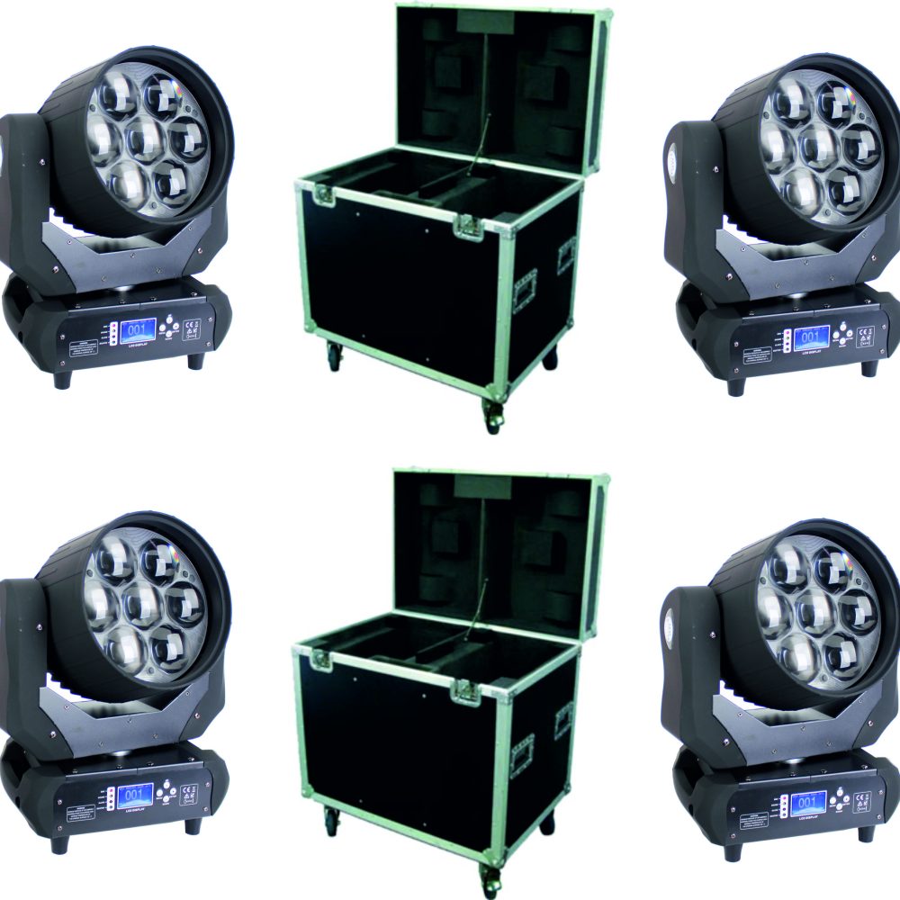 4 CABEZAS MÓVILES ZOOM 7x40W RGBW 4 IN 1 OSRAM+2 FLIGHT CASES